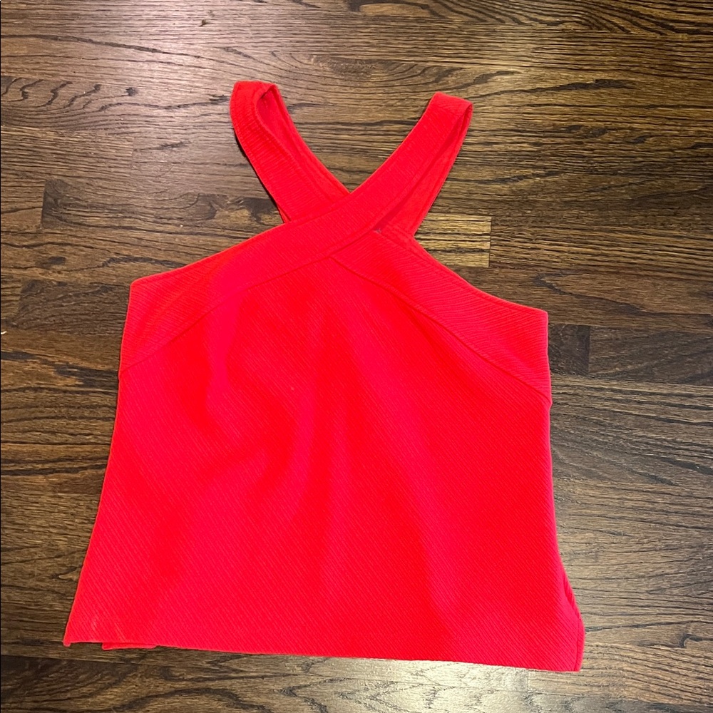Anthropologie Red Cross-Back Ribbed Tank Top